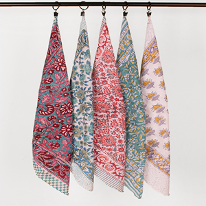 New Summer Handmade Block Printed Cotton Multi-Color Bandana Soft Square Scarf <b>Head</b> Neck Kerchief For Hiking Travel Face <b>Wraps</b> - Product Image 5