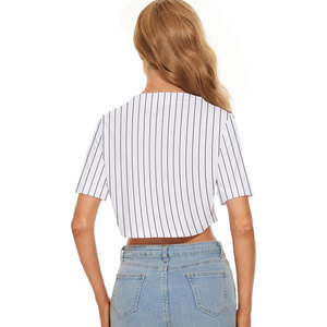 T-shirt de baseball court pour femme, col en V, boutonné sur le devant, manches courtes, décontracté, sport d'été, couleur unie, haut athlétique court - Product Image 2