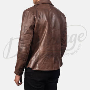 Chaqueta de Motociclista de Cuero Marrón Cognac Premium para Hombre, Piel de Oveja Genuina, Corte Ajustado, Mangas con Paneles, Estilo Deportivo - Product Image 2