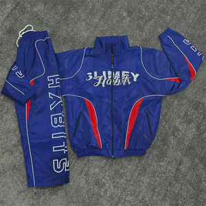 Custom Polyester Zip up Blank Oversized Reflective Waterproof Windproof Nylon <b>Jacket</b> and <b>Track</b> Pants Jogger Sets Nylon Tracksuit - Product Image 1