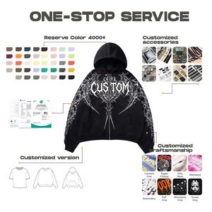 เสื้อฮู้ดซิปผู้ชายผ้าฝ้ายสั่งทำพิเศษสำหรับฤดูใบไม้ร่วงและฤดูหนาว สไตล์ฮิปฮอป แขนยาว พิมพ์ลายตามสั่ง แฟชั่นเสื้อฮู้ดแบบสวมสำหรับผู้ชาย - Product Image 1