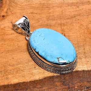 Magnesite Turquoise Sterling Silver Pendant <b>Boho</b> Statement Handmade <b>Necklace</b> Gemstone Jewelry Gift For Women - Product Image 3