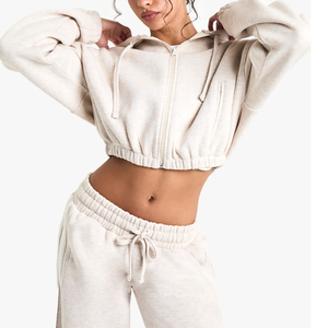 Winter Hooded <b>Cropped</b> Hoodie Women | 100% Cotton Fleece 360g <b>Zip</b>-<b>Up</b> Sweatshirt Front Logo | Silk Screen Printed - Product Image 5