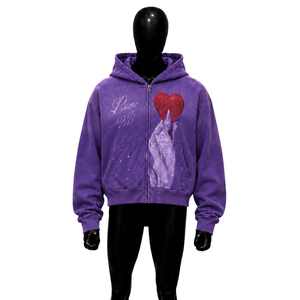 Sudadera con Capucha y Cremallera para Hombre, Color Morado, Talla Grande, Diseño de Corazón, Informal, de Algodón Tejido, con Logotipo Frontal, Estilo Otoñal, Ropa Urbana - Product Image 1