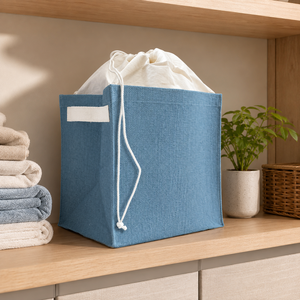 Custom Logo Jute Drawstring <b>Storage</b> Basket 30x30x24 cm Foldable <b>Laundry</b> Hamper Home Organizer Wholesale OEM ODM Export Supplier - Product Image 5