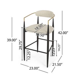 Set of 2 Counter Height <b>Bar</b> <b>Stools</b> with Iron Legs Upholstered Beige Fabric Seating 260mm for Kitchen Island <b>Bar</b> <b>Backs</b> Included - Product Image 4