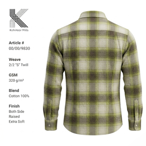 เสื้อเชิ้ตผ้าสักหลาดสำหรับผู้ชาย320GSM ผ้าฝ้ายหนาลายสก๊อต2/2 S ผ้าทอลายทแยง100% - Product Image 1