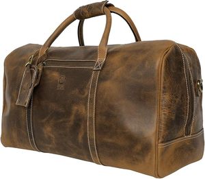 Sac de voyage pour homme en cuir véritable, style vintage, grande capacité 20-35L, poignée souple, fermeture éclair, multifonction - Product Image 2