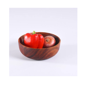 Eco-Friendly Acacia Wood 1-Piece round Serving Bowl Stylish for Fruits Snacks Salads and Rice Enhances Dining <b>Table</b> use - Product Image 4