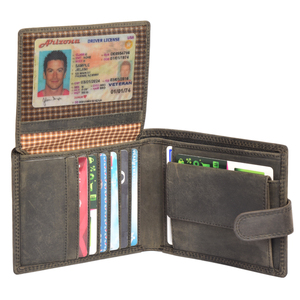 Genuine Leather <b>Trifold</b> <b>Wallet</b> For Men Slim Card Organizer Multiple Slots Coin Pocket Button Closure Compact Cash Holder ID Wind - Product Image 3
