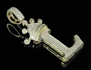 Colgante con Letra Inicial L, Diamante Simulado Redondo de 2 Quilates, Chapado en Oro Amarillo de 14k, Lujoso para Mujer, Plata 925 - Product Image 1