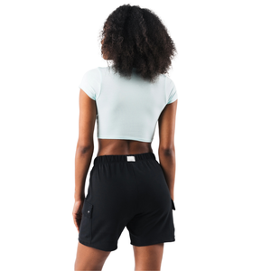 T-shirt court pour femme, bleu ciel, doux, extensible, à manches courtes, pour la gym, le yoga, l'entraînement, le fitness, les vêtements de sport - Product Image 2