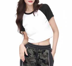 Camiseta Corta de Algodón Jersey para Mujer, Transpirable, Moderna, Ligera, de Color Sólido - Product Image 5