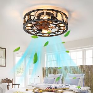 Modern Farmhouse LED <b>Ceiling</b> Fan with Caged <b>Light</b> Low Profile Flush Mount 6 Speeds Reversible Blades 6-Button <b>Remote</b> <b>Control</b> - Product Image 4