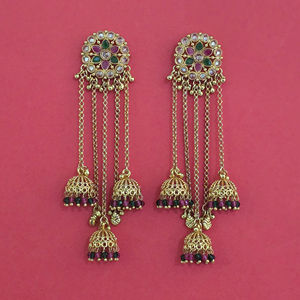 Jhumki de luxe de haute qualité, design antique kashmiri, avec placage or mat 231928 - Product Image 1