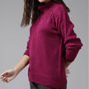 Pull col roulé 100 % laine pour femme, tricoté à la main, manches longues, couleur unie, anti-boulochage, décontracté, hiver - Product Image 6