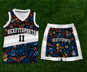 ชุดเสื้อบาสเก็ตบอล REXFITSPORTS แบบซับลิเมชั่น คอวี แขนกุด ชุดกีฬาสำหรับผู้ใหญ่ ทุกเพศ ทุกฤดู - Product Image 1
