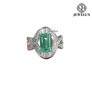 Jewelux Women's 925 <b>Silver</b> <b>Emerald</b> Cut Cocktail <b>Ring</b> Rhodium Plated Luxury Geometric Design Pave Setting Engagement <b>Ring</b> - Product Image 6