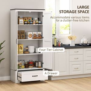 72-Inch Distressed White Farmhouse <b>Pantry</b> Cabinet with Adjustable Shelves and 2 Doors for <b>Kitchen</b> Storage - Product Image 4