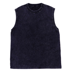 Gilet en coton doux de haute qualité, délavé à l'acide, avec logo personnalisé, style Hip Hop Street, T-shirt sans manches, chemises sans manches vintage pour hommes - Product Image 3