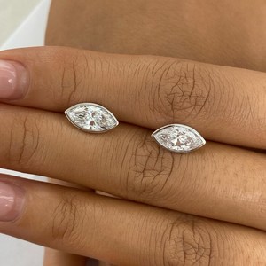 Moissanite 2CT Each Marquise Cut <b>Stud</b> Solitaire <b>Earrings</b> For Unisex 925 <b>Silver</b> for Women's Anniversary Party Jewelry For Partner - Product Image 4