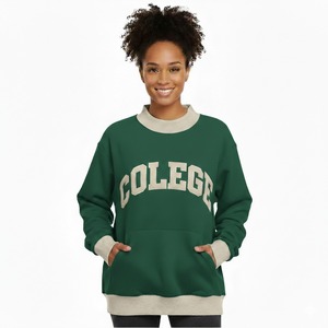 College Print Women Everyday Loose Fit Terry Sweatshirt Street Hooded <b>Comfy</b> Urban Style Oversize Breathable Windproof - Product Image 1