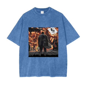 Camiseta de Manga Corta Oversize para Hombre, Cuello Redondo, Azul Sólido, Algodón, Corte Casual, Largo Regular, Tejido Jersey Liso - Product Image 2