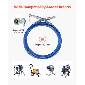 Tuyau flexible en caoutchouc pour pulvérisateur sans air haute pression de 25 pieds, 1/4 universel, 4350 PSI - Product Image 6