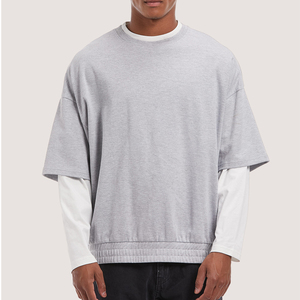 เสื้อยืดผู้ชายแขนสองชั้น ผ้าคอตตอน 100% ทรงหลวม แห้งเร็ว ระบายอากาศดี สวมใส่ง่าย รับสกรีนโลโก้ด้านหน้า - Product Image 1