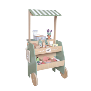 Carrito de mercado de juguete de madera para niños, ecológico, para juego de rol de supermercado, con toldo, ruedas y contenedores de almacenamiento, Vietnam - Product Image 1