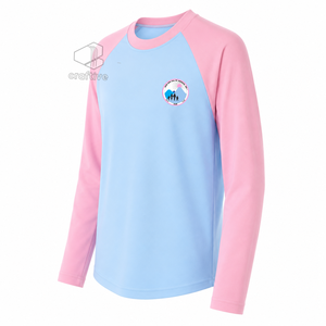 Camiseta Raglán Jack And Jill Of America para Mujer, Casual, Rosa y Azul, de Manga Larga, con Bordado del Escudo y Bloques de Color - Product Image 2