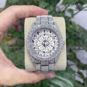 Montre de luxe Charm Jewels en acier inoxydable sertie de diamants, analogique à quartz, boîtier rond de 42 mm, fermoir pliant, unisexe - Product Image 2