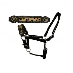 Handmade Black Nylon Cheetah Inlay Leather Noseband Adjustable <b>Halter</b> with Nickel Plated Hardware Top Supplier Manufacturer - Product Image 4
