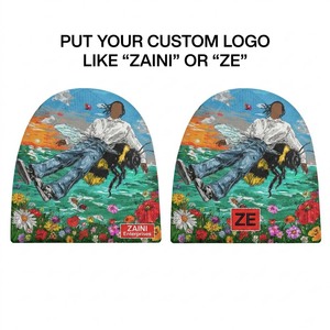 <b>Men</b> <b>Beanie</b> Cap Premium 280 GSM Soft Polyester Knit All Over Printed Floral Graphic Custom Logo Woven Label Winter Casual <b>Hat</b> - Product Image 1