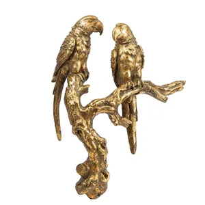Escultura de Pared de Metal con Pareja de Loros Dorados Antiguos, Decoración de Aves en Rama para Sala de Estar, Dormitorio, Pasillo y Regalos - Product Image 4