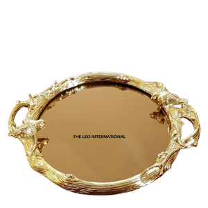 Assiettes rondes classiques en émail noir, design luxueux et unique, élégant et créatif, imprimé branche d'arbre orange, plateau - Product Image 4