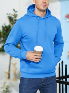 Sweat-shirts à capuche avec poche kangourou pour homme, couleur unie noir et blanc, en polaire chaude pour l'automne et l'hiver, style hip-hop, haut décontracté de marque - Product Image 2