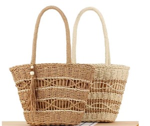 Sac fourre-tout en corde de papier tressé à la main, sac de plage en paille ajouré à franges, sac à bandoulière en crochet pour l'été et les voyages - Product Image 2