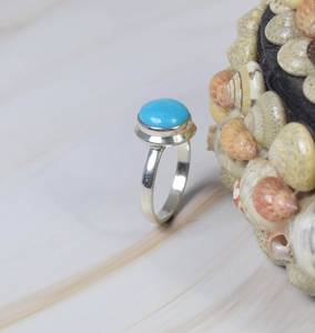 Anillo de Turquesa AAA de Forma Redonda Tallada en Plata de Ley 925, Elegante Anillo de Moda para Fiestas, Joyería para Mujer - Product Image 6
