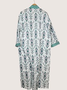 Bata Larga para Mujer con Estampado Geométrico, Manga Larga, Cuello en V, de Algodón y Fibra de Bambú, Suave, Informal, para Verano - Product Image 2