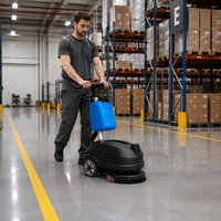 Autolaveuse compacte autoportée à double brosse pour le nettoyage des sols en bureaux, écoles et centres commerciaux