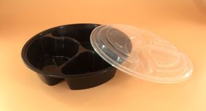 Ready to Export 3 Compartment Black Round to Go <b>Boxes</b> Restaurant Takeaway Plastic Round Food Container - Product Image 4