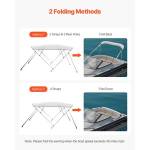Tendalino Bimini per Barca a 4 Archi in Poliestere 600D con Telaio in Lega di Alluminio, Impermeabile, Parasole, Nuovo, con Soluzione di Stoccaggio - Product Image 4