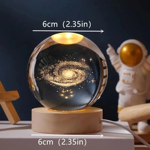 Lampe de nuit en cristal de la Voie lactée écologique avec globe en verre LED, alimentée par USB, base en bois, lampe de table pour chambre à coucher, bureau - Product Image 5