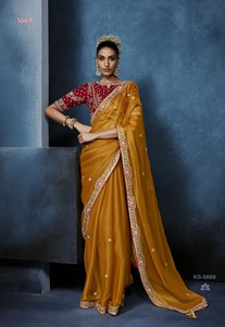 Heavy Wedding <b>Saree</b> <b>Red</b> and Gold Silk <b>Saree</b> with Heavy Zari Embroidery Traditional Wedding Wear for Women - Product Image 2