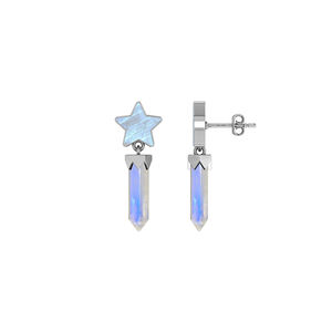 Pendientes Colgantes de Plata de Ley 925 de Alta Calidad con Piedra Lunar Arcoíris en Forma de Estrella y Lápiz, Engaste de Bisel, Regalo de Boda - Product Image 1