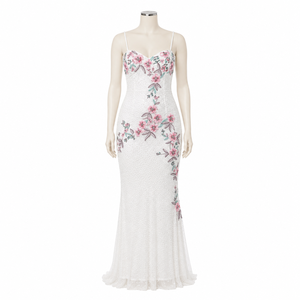 Robe de sirène blanche de luxe brodée de fleurs pour femmes |   Robe de soirée 3D Blossom Designer |   Robe élégante pour réception de mariage - Product Image 1
