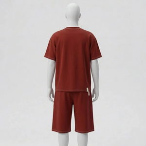 <b>Mens</b> Minimalist Summer Set Solid Color T Shirt And Knee Length Shorts Soft Cotton Relaxed Fit Casual Matching Outfit OEM - Product Image 4