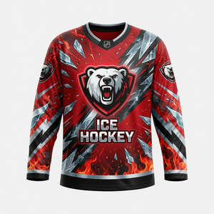 Camiseta de Hockey sobre Hielo para Hombre, Manga Larga, Cuello en V, Sublimada, Transpirable, de Poliéster, Corte Regular - Product Image 1