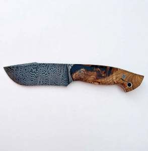 Cuchillo utilitario de hoja fija de acero de Damasco hecho a mano con mango de madera y resina, herramienta EDC tipo patita de oveja - Product Image 2